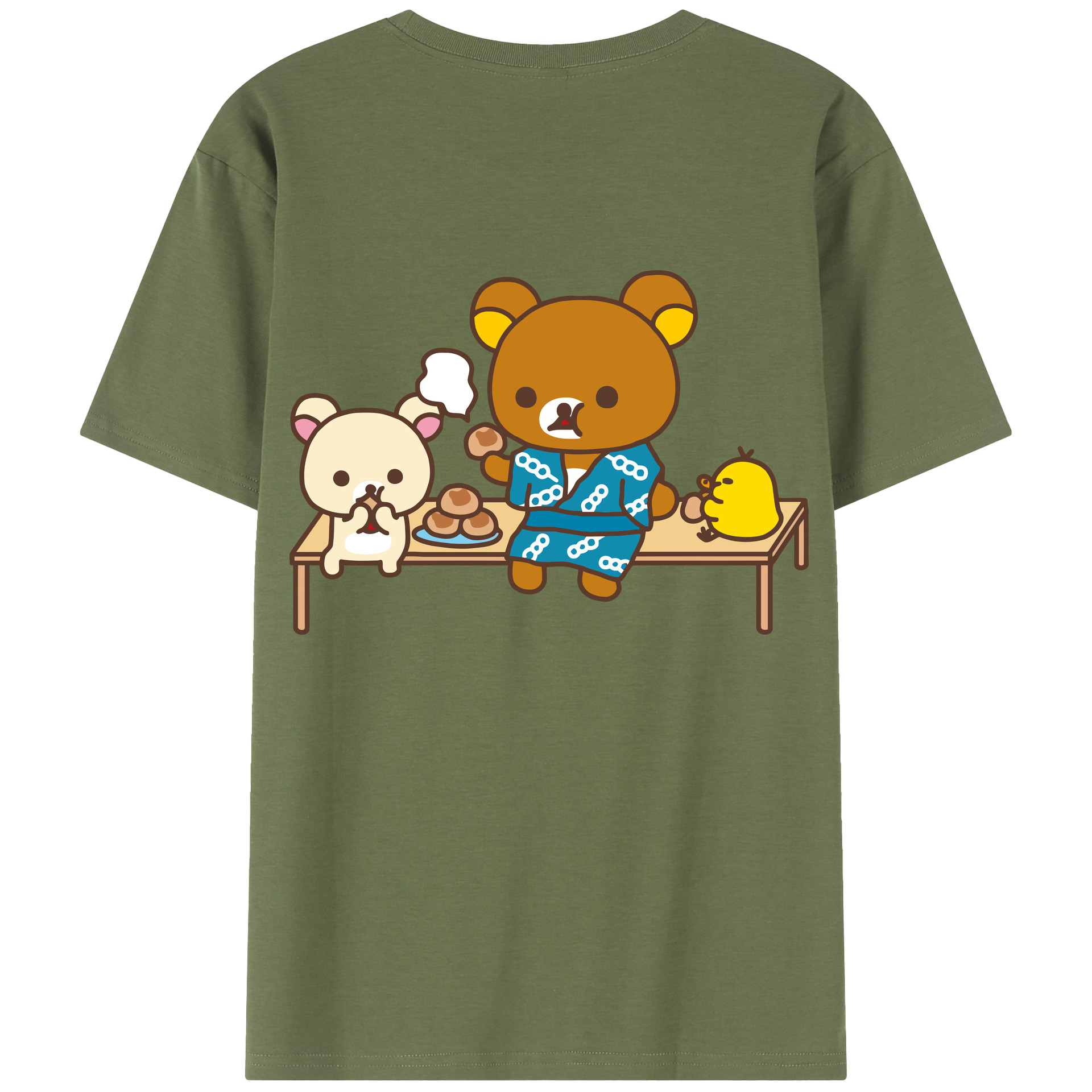 （画像用） リラックマ リラックマ キイロイトリ Rilakkuma Korilakkuma Kiiroitori 綿100％半袖Tシャツ（背面プリント）